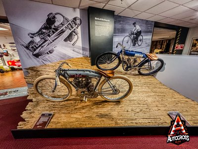 Speedway Motors Museum of Speed Indian and Yale motor bikes on wooden track